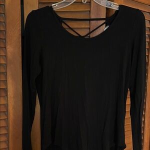 Charlotte Russe Black Long Sleeve Top with Crisscross Back